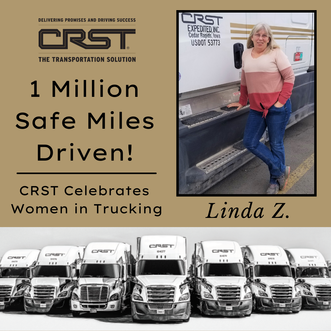 CRST honors Linda Zimmerman for achieving 1 million safe miles driven, celebrating women in trucking and their contributions to the industry.