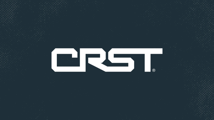 White CRST logo with dark blue backdrop