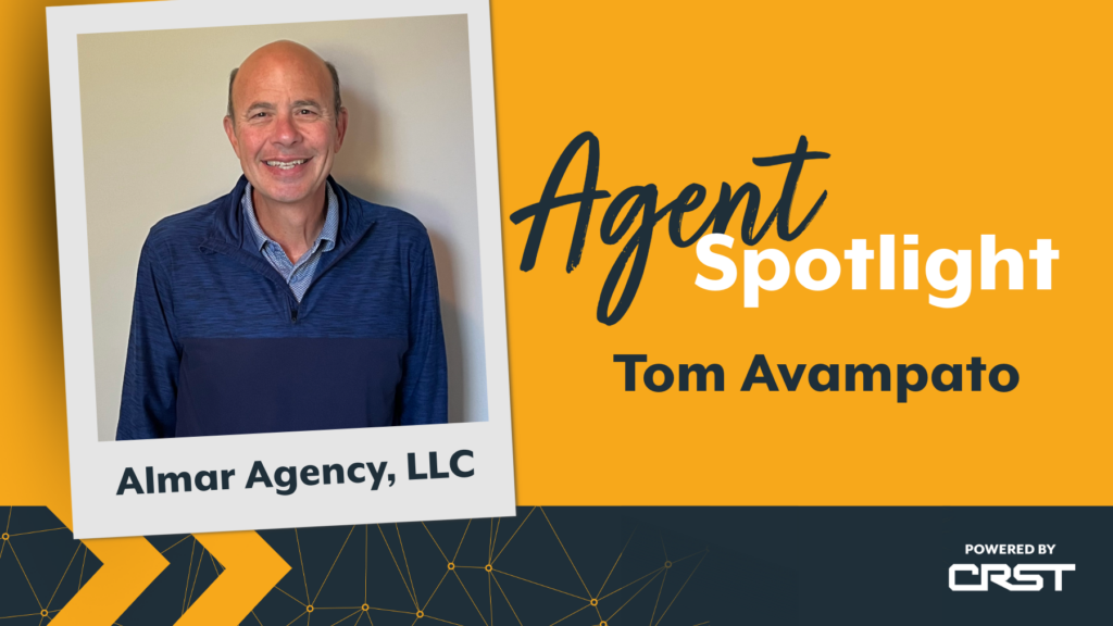 CRST agent Tom Avampato on yellow graphic background